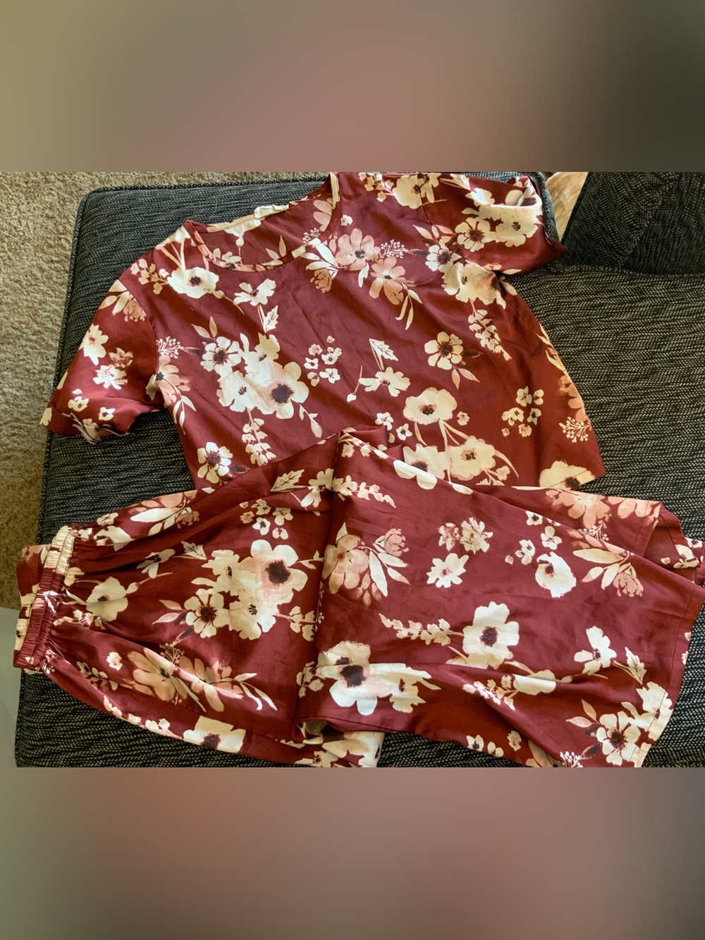 Girls' Floral Matching Set in Burgundy - Mia Joy
